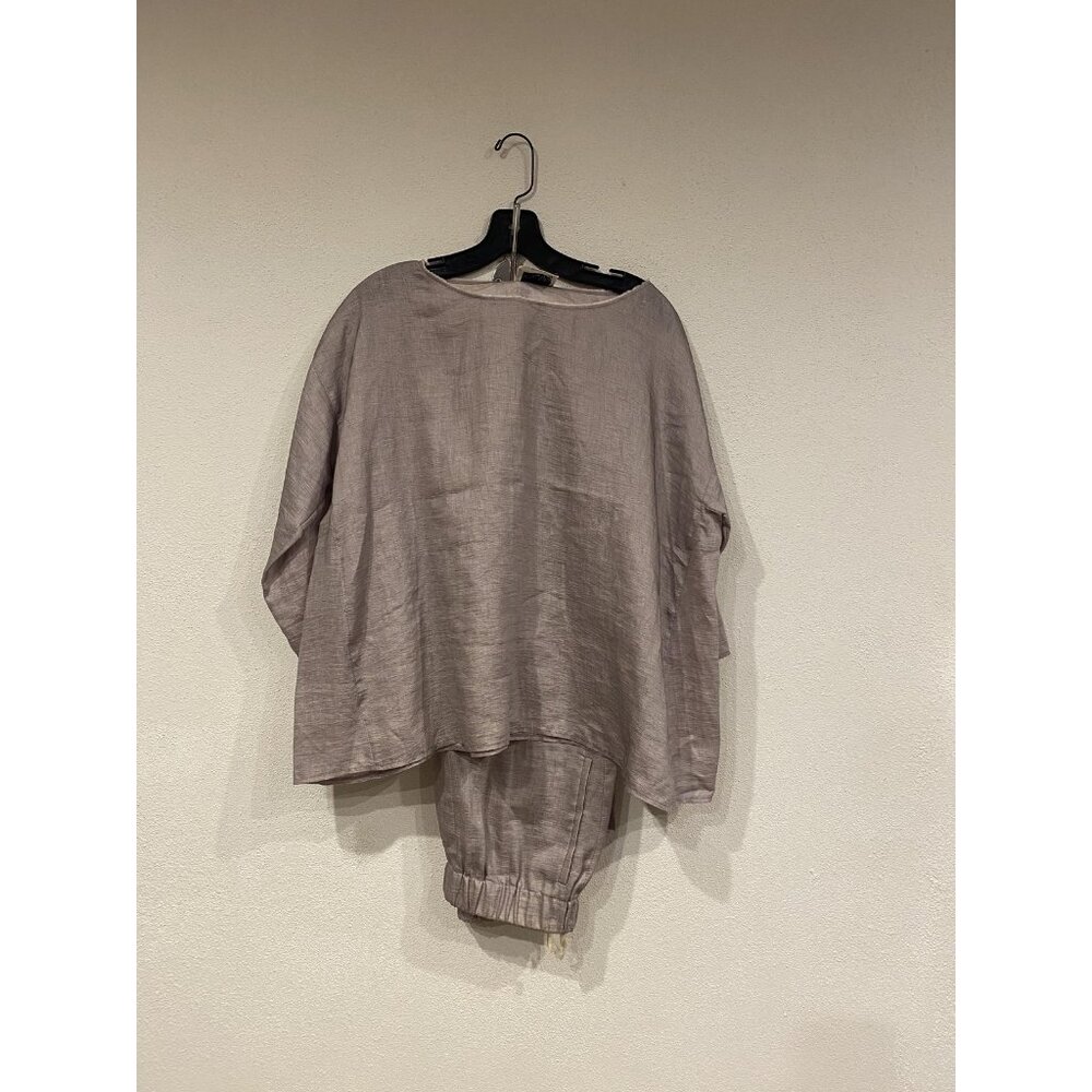 forte_forte Shirt Pants Set Womens Large Taupe Linen Blend Top Joggers Boat Neck
